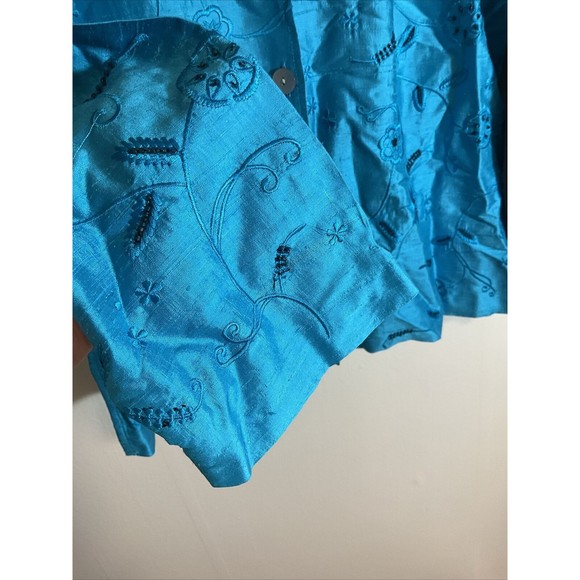 Laura Ashley Women’s M Blue Silk Jacket Shirt Combo Embroidered Beaded Vintage - Picture 8 of 12